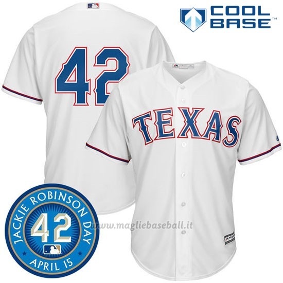 Maglia Baseball Uomo Texas Rangers Jackie Robinson Cool Base Bianco Majestic